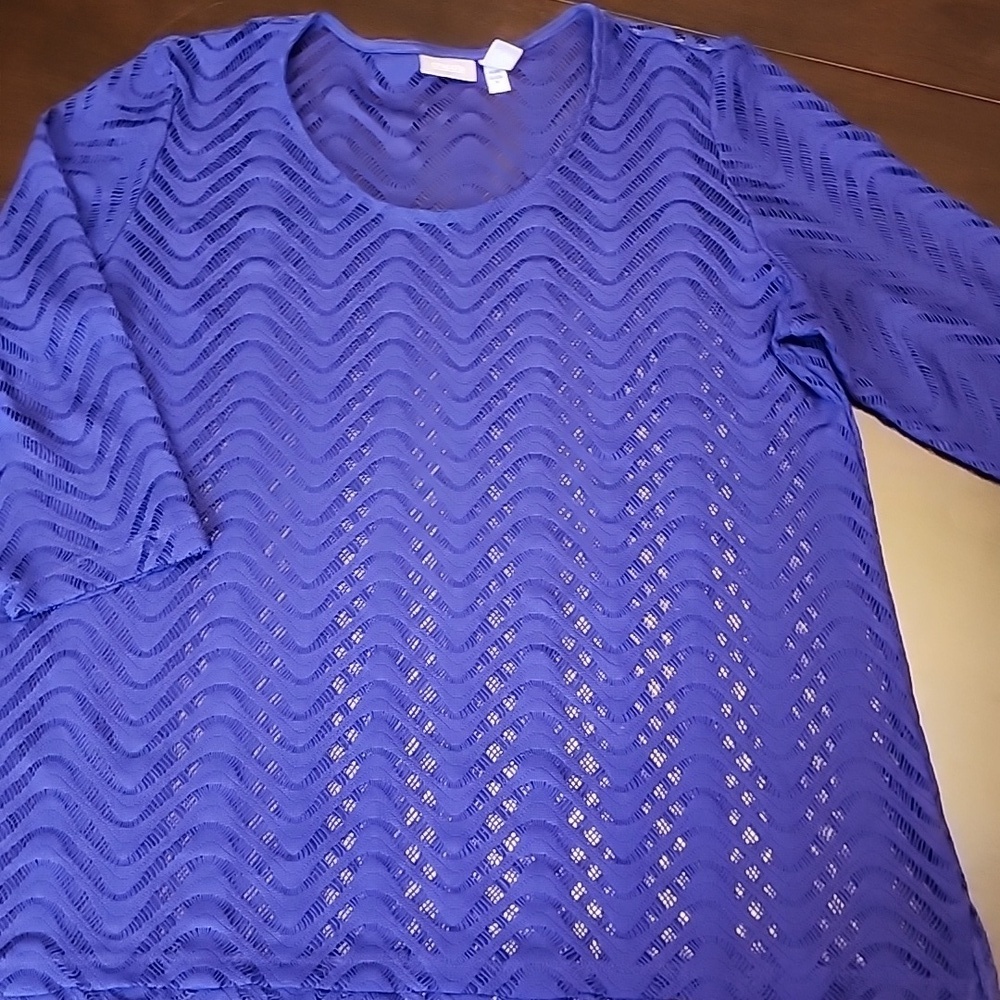 Chicos Size 3 Chevron 3/4 Sleeve Sweater Blue/Purple Wave pattern